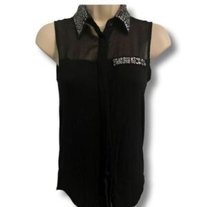 Design Store Sleeveless Black and sequined top. Sheer at the neckline. Size XS